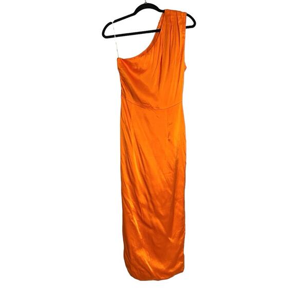 NEW Elliatt Zelda One Shoulder Satin Faux Wrap Orange Midi Dress MEDIUM - Picture 4 of 9